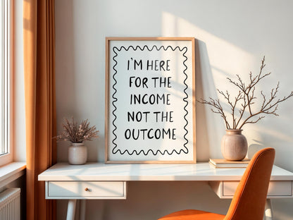 Here For The Income Not The Outcome Print | Black White Office Decor, Funny Office Quote, Cheeky Office Prints, Work Motivation Art Prints
