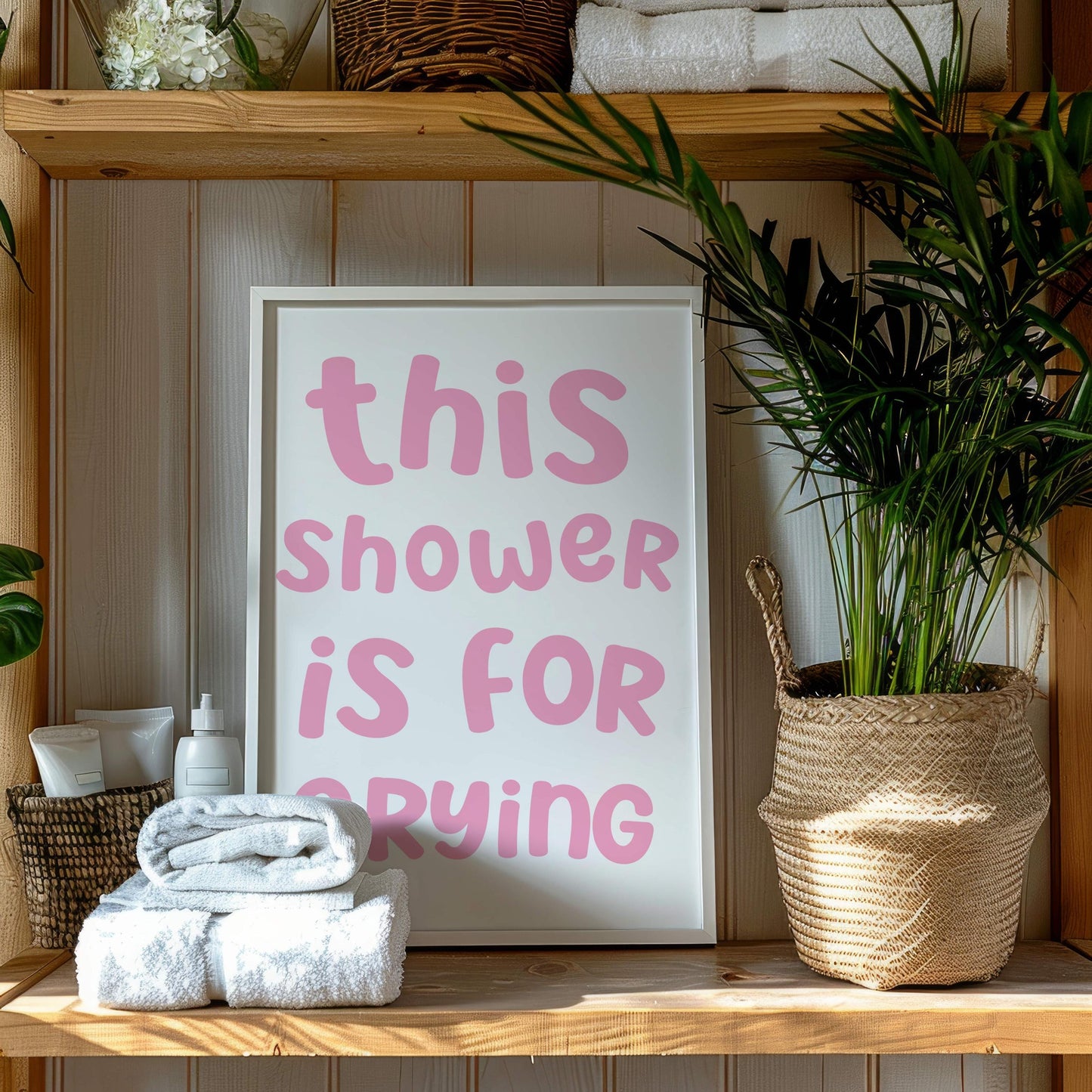 Pink Girly Crying In The Shower Print | Girly Bathroom Decor, Funny Bathroom Decor, Funny Bathroom Sign, Funny Shower Sign, Girly Wall Art