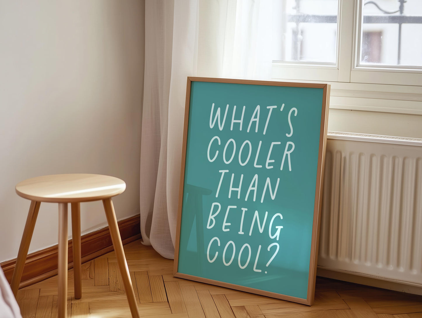 What's Cooler Than Being Cool Bright Teal Print | Fun Lyric Print, Teal Print for Boys Bedroom, Teen Boys Bedroom Wall Art, Boys Lyric Art