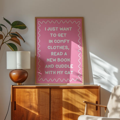 Books and Cats Pink and White Typography Print | Preppy Reading Print, Girly Cat Owner Print, Girly Love To Read Wall Art, Cute Book Prints