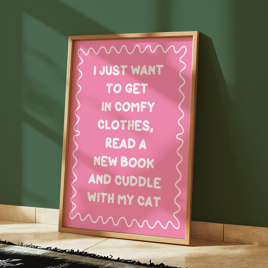 Books and Cats Pink and White Typography Print | Preppy Reading Print, Girly Cat Owner Print, Girly Love To Read Wall Art, Cute Book Prints
