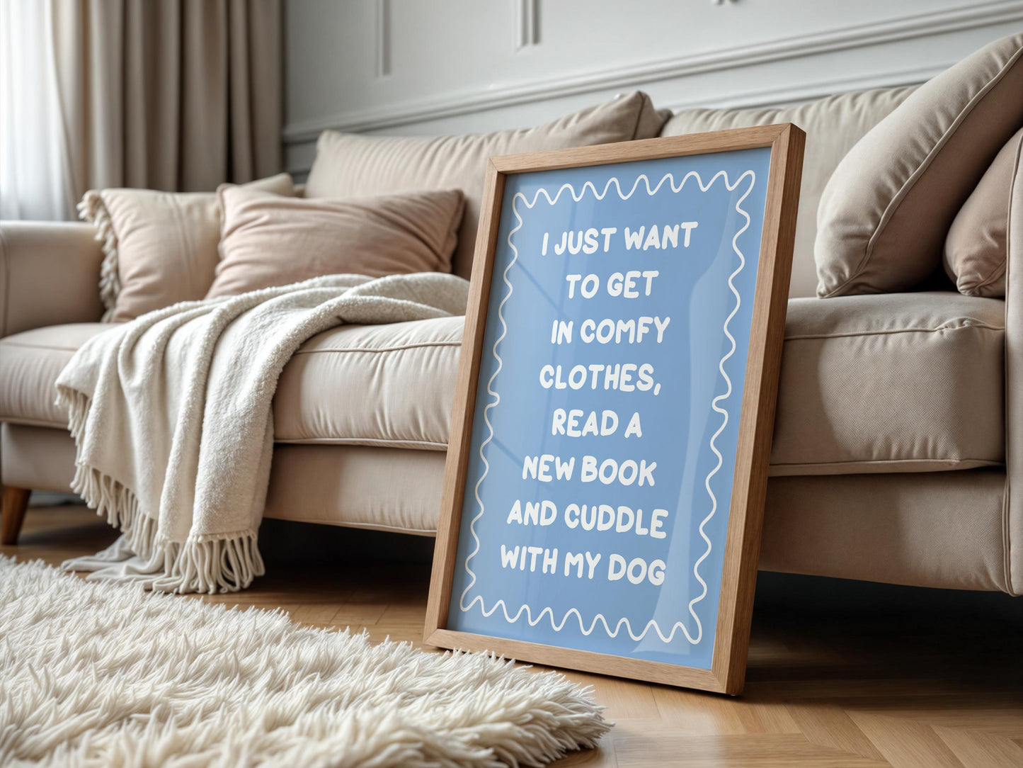 Reading With My Dog Blue Typography Print | Blue Reading Print, Dog Owner Print, Love To Read Wall Art, Cute Book Print, Reading Corner Art