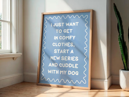 Binge Watching With My Dog Print | Blue Dog Mum Print, Cosy Dog Art, Netflix With My Dog Print, Cosy Girly Print, Girly Wall Art, Girly Art