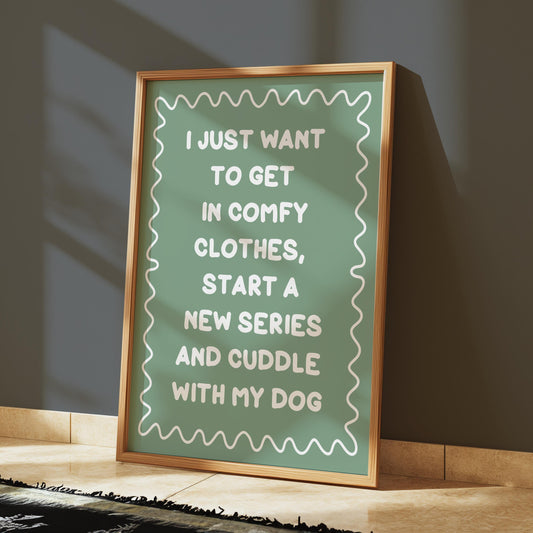 Binge Watching With My Dog Print | Green Dog Mum Print, Cosy Dog Art, Netflix With My Dog Print, Cosy Girly Print, Girly Wall Art, Girly Art