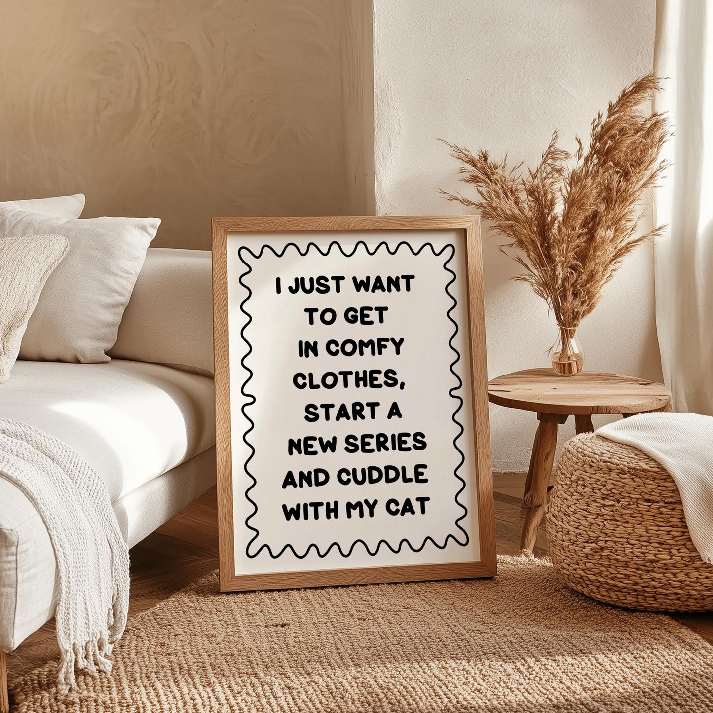 Binge Watching With My Cat Print | Black and White Cat Mum Print, Cosy Cat Art, Netflix With My Cat Print, Cosy Girly Print, Girly Wall Art