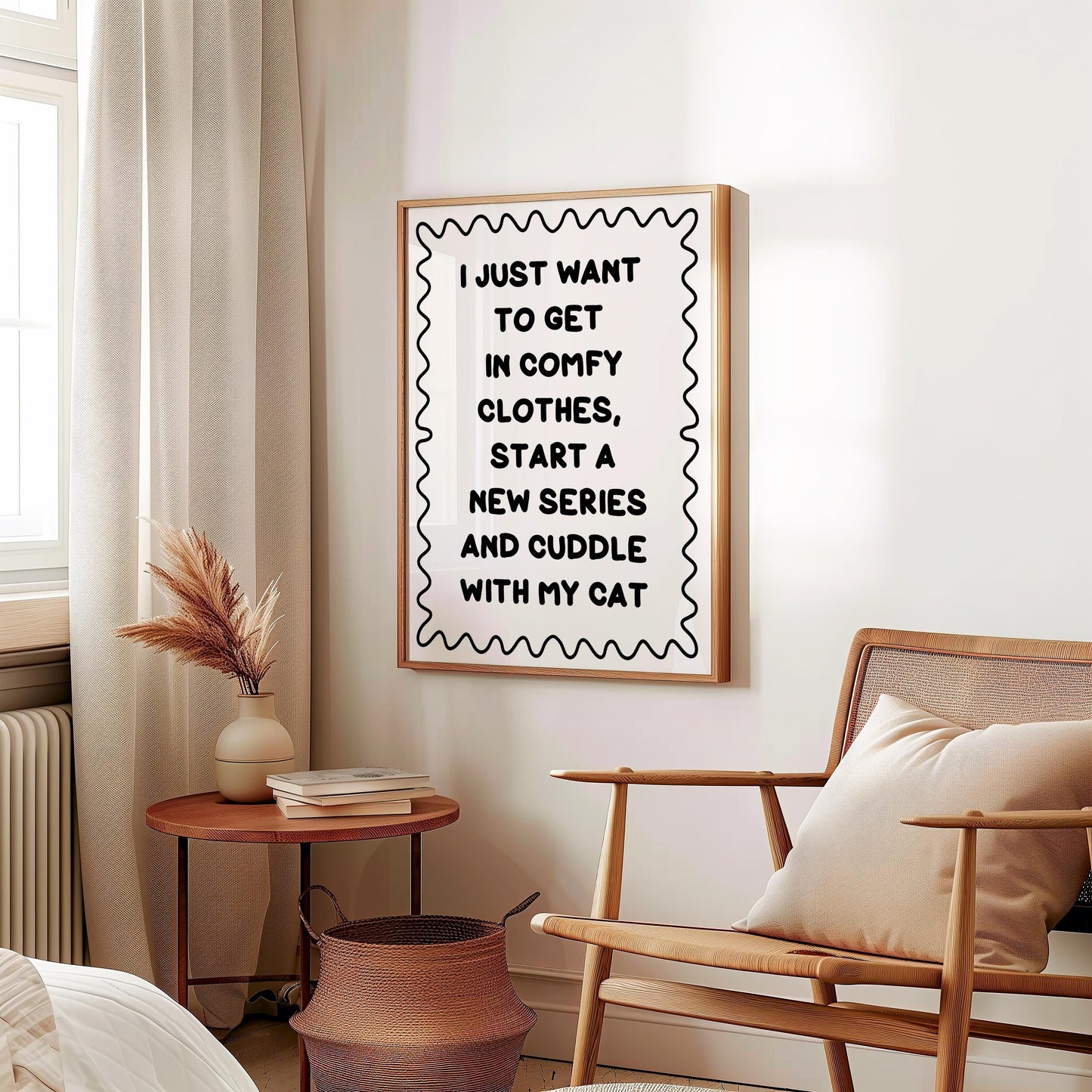 Binge Watching With My Cat Print | Black and White Cat Mum Print, Cosy Cat Art, Netflix With My Cat Print, Cosy Girly Print, Girly Wall Art