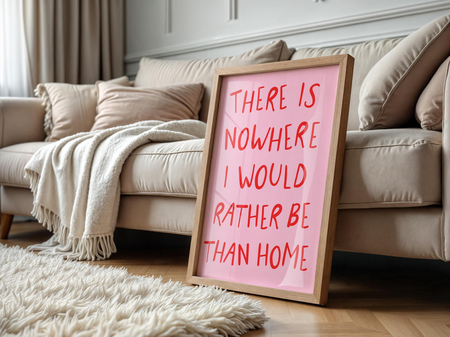 Nowhere I Would Rather Be Print | Rather Be At Home Print, Pink and Red Preppy Art, Girly Wall Art, Red and Pink Wall Art for Girly Bedroom