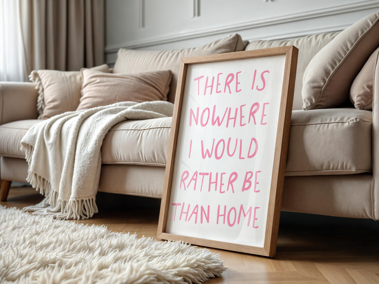 Nowhere I Would Rather Be Print | Rather Be At Home Print, Pink Girly Introvert Art, Pink Homebody Art, She Loved To Be Home Girly Wall Art