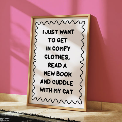 Books and Cats Black and White Typography Print | Cat Owner Print, Book Lover Print, Cuddles Books and Cats Wall Art, Cat Owner Quote Print