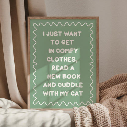 Books and Cats Sage Green Typography Print | Sage Reading Print, Cat Owner Print, Love To Read Wall Art, Cute Book Print, Reading Corner Art