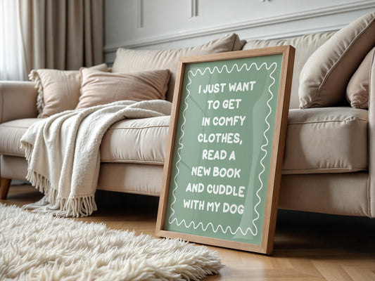 Books and Dogs Sage Green Typography Print | Sage Reading Print, Dog Owner Print, Love To Read Wall Art, Cute Book Print, Reading Corner Art