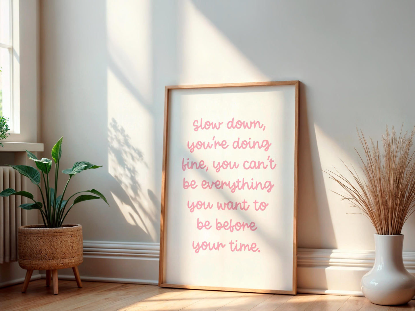 Slow Down You're Doing Fine Girly Print | Girls Motivational Quote Print, Pink Home Decor, Wall Art Poster, Inspirational Self Worth Quotes