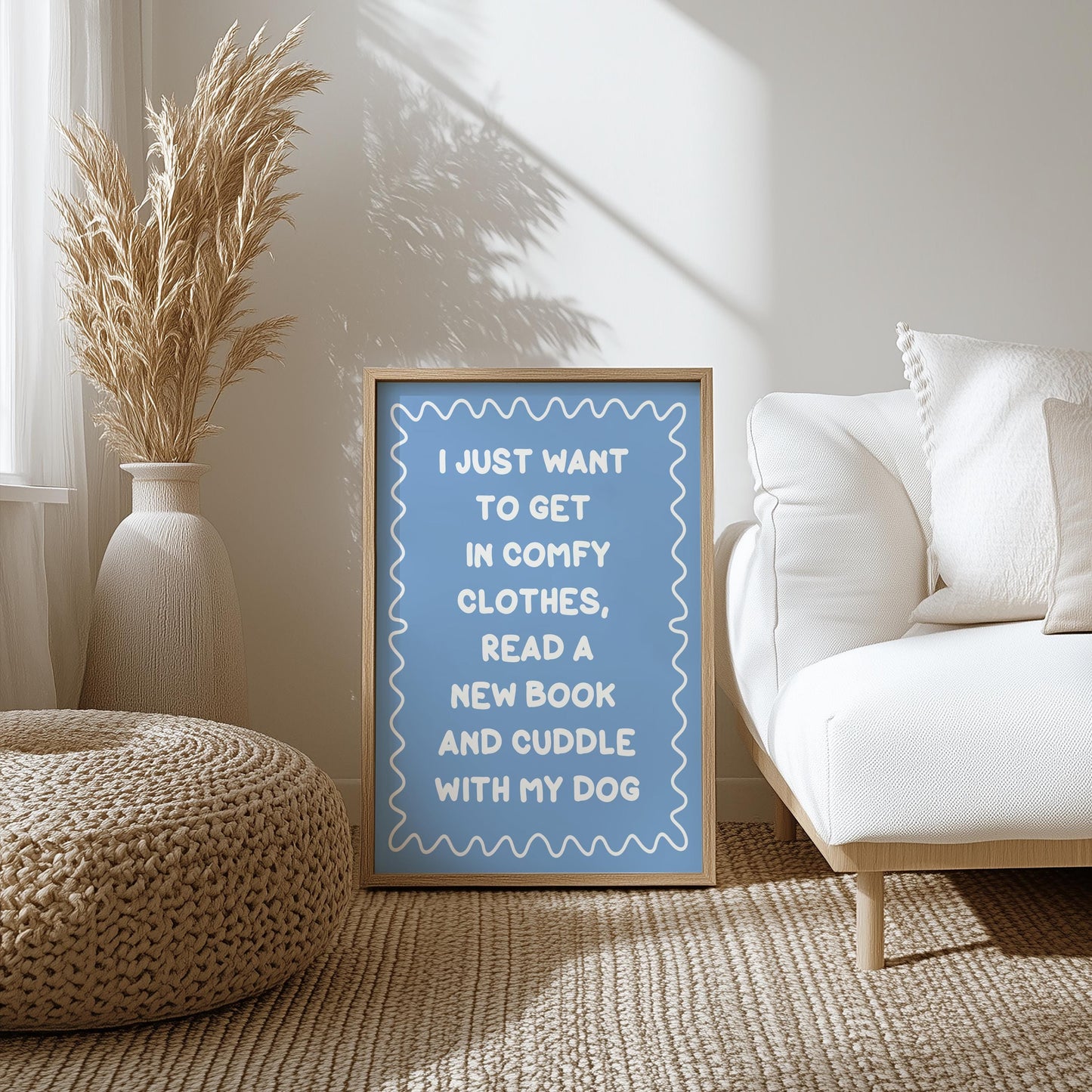 Reading With My Dog Blue Typography Print | Blue Reading Print, Dog Owner Print, Love To Read Wall Art, Cute Book Print, Reading Corner Art