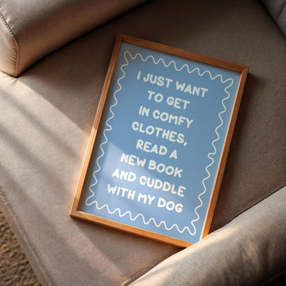 Reading With My Dog Blue Typography Print | Blue Reading Print, Dog Owner Print, Love To Read Wall Art, Cute Book Print, Reading Corner Art