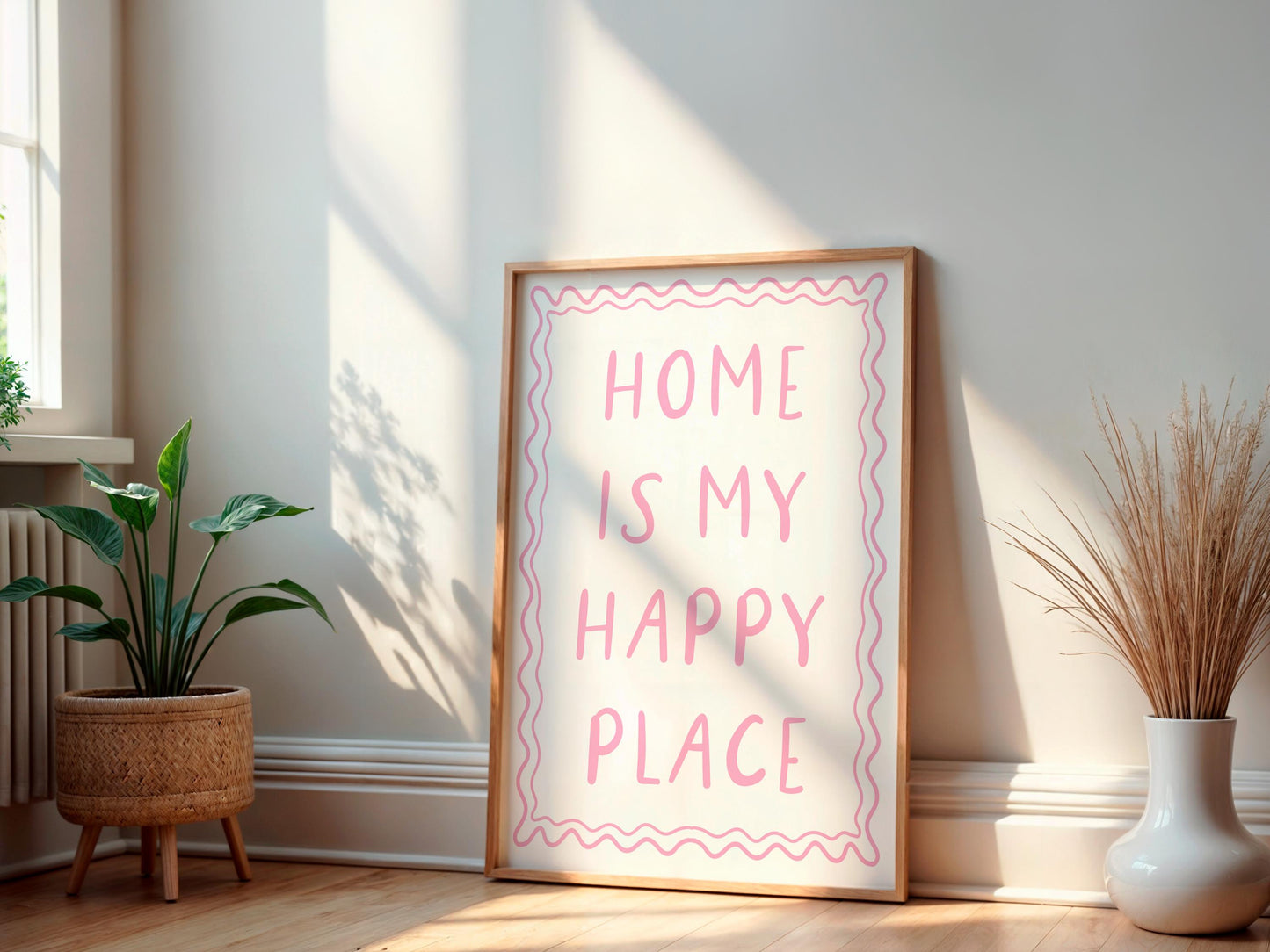 Home Is My Happy Place Wall Art Print Sign | Pink Happy Place Print, Girly Bedroom Print, Preppy Bedroom Print, This Is My Happy Place Art