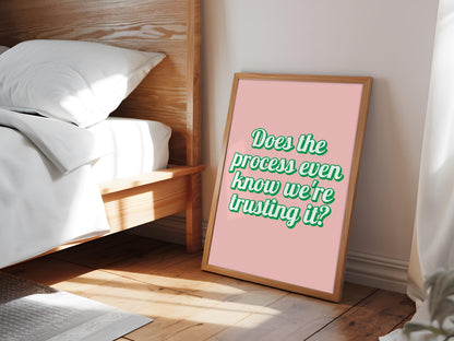 Trust The Process Pink and Green Retro Print | Retro Office Wall Art, Colourful Office Prints, Retro Wall Art for Office Wall, Girly Bedroom