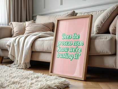 Trust The Process Pink and Green Retro Print | Retro Office Wall Art, Colourful Office Prints, Retro Wall Art for Office Wall, Girly Bedroom