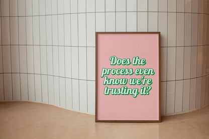 Trust The Process Pink and Green Retro Print | Retro Office Wall Art, Colourful Office Prints, Retro Wall Art for Office Wall, Girly Bedroom
