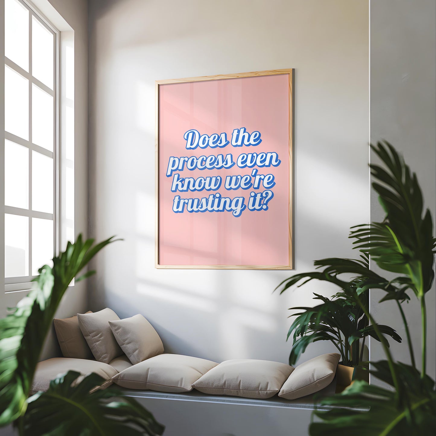 Pink and Blue Trust The Process Print | A3 A4 A5 Office Print, Retro Office Quotes, Girly Office Prints, Keep Going Print, Motivational Art