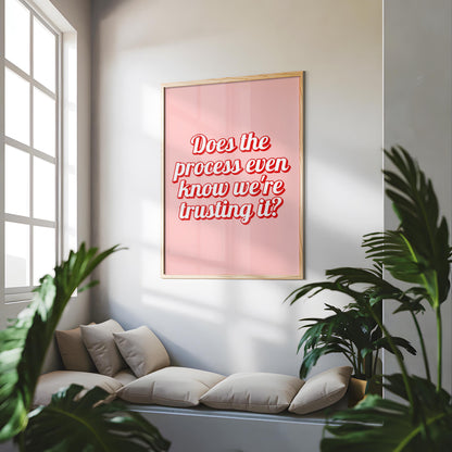 Girly Office Wall Art Print | Trusting The Process Print, Preppy Office Artwork, Preppy Motivational Print, Girly Pink Print for Office Wall