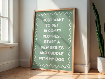 Binge Watching With My Dog Print | Green Dog Mum Print, Cosy Dog Art, Netflix With My Dog Print, Cosy Girly Print, Girly Wall Art, Girly Art