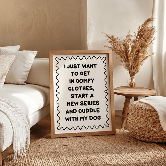 Binge Watching With My Dog Print | Black and White Dog Mum Print, Cosy Dog Art, Netflix With My Dog Print, Cosy Girly Print, Girly Wall Art