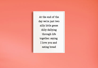 Two Silly Geese Print | Silly Goose Club Print, Pair of Geese Print, Fun Couples Print, Cute Couples Quote, Silly Geese Dilly Dallying Print