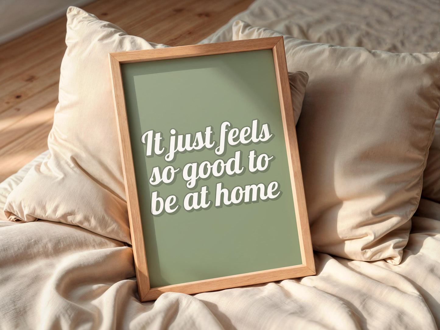 Feels Good To Be Home Sage Print | Cosy Sage Green Prints, Sage Living Room Wall Art, Green Living Room Print, Sage Homebody Wall Art Print