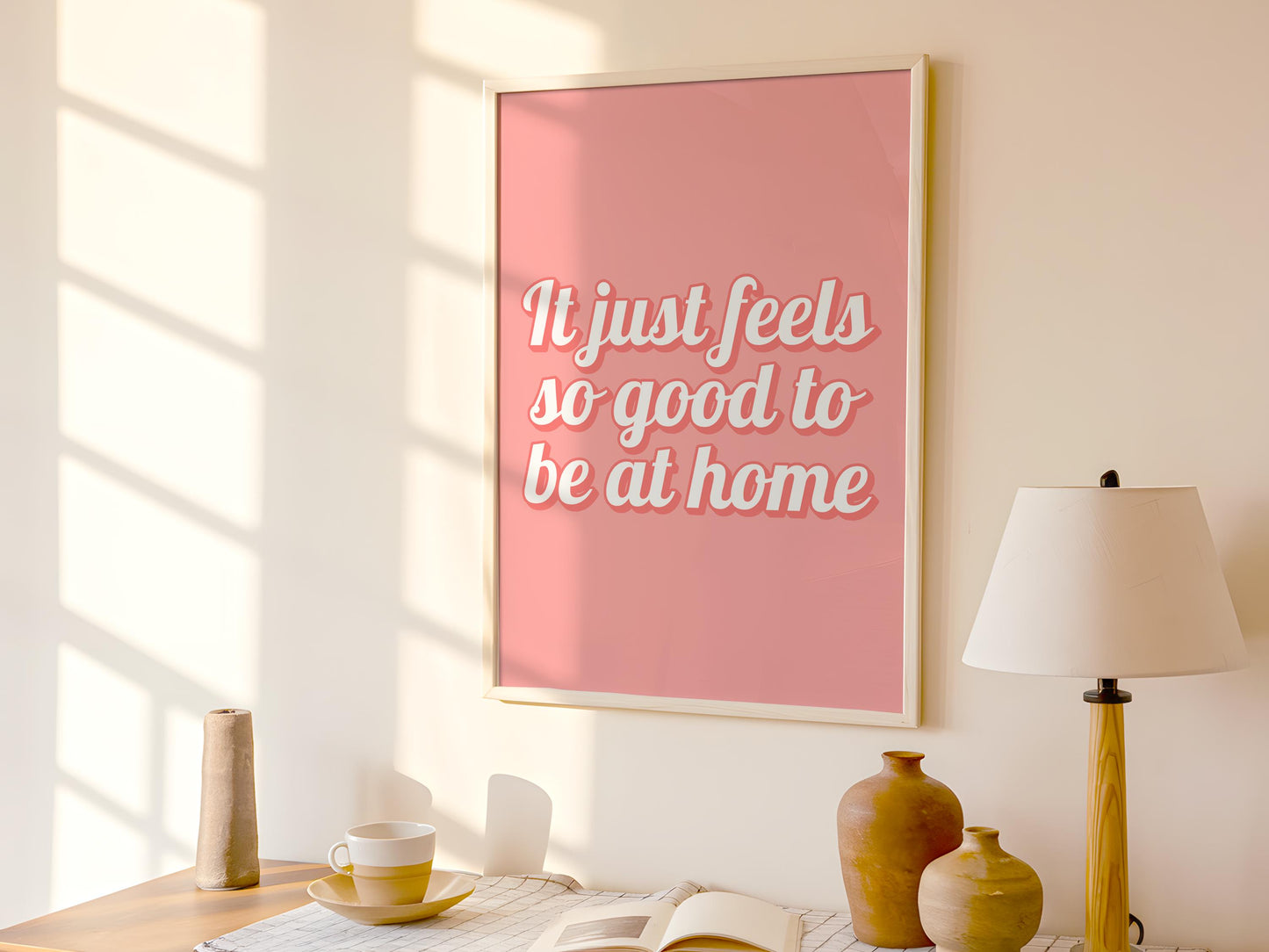 Feels Good To Be Home Pink Girly Print | Girly Home Prints, Pink Home Wall Art, Girly Flat Wall Art, Preppy Home Decor, Girly Introvert Art