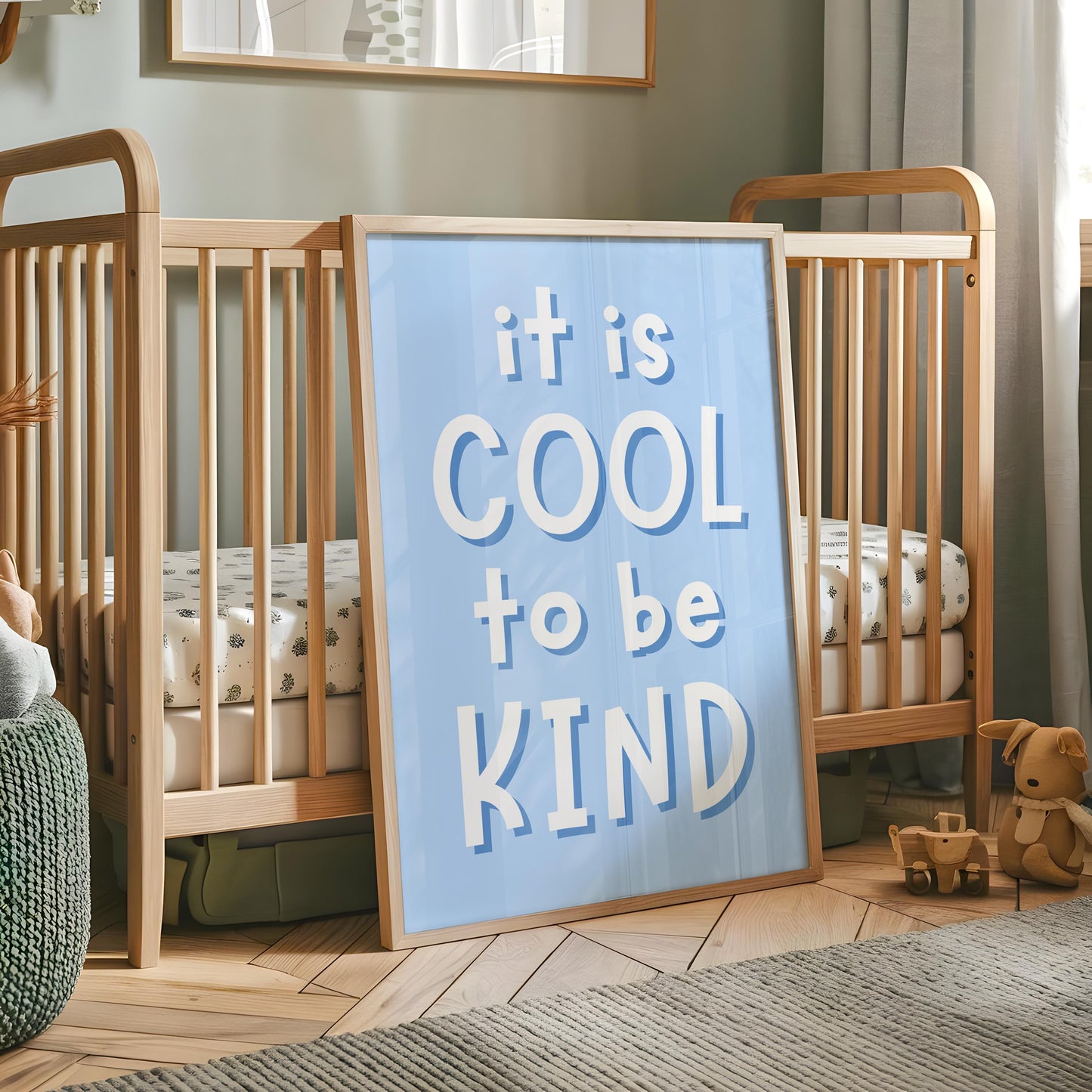 It's Cool To Be Kind Blue Nursery Print | A3 Blue Nursery Poster, Classroom Affirmation Poster, Blue Boys Room Quote, Boys Wall Art Print
