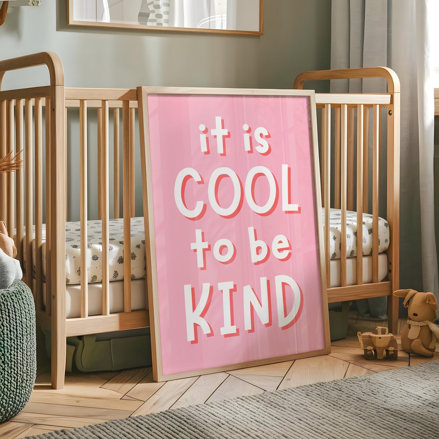 It's Cool To Be Kind Pink Girls Room Print | Pink Art for Toddler Room, Children Affirmation Print,  Girls Bedroom Print, Girly Quotes Pink