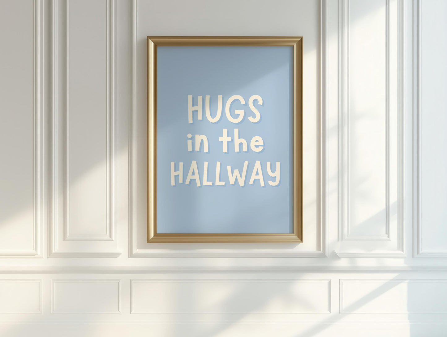 Hugs In The Hallway Print | Light Blue Welcome Sign, Blue Hallway Prints, Blue Wall Art, Light Blue Cosy Sign, Cosy Blue Print for Entryway