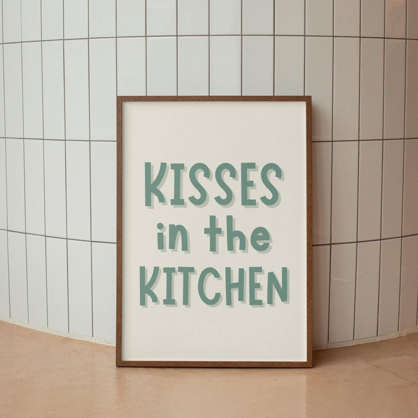 Sage Kisses In The Kitchen Print | A3 A4 A5 Sage Kitchen Print, Cute Kitchen Quotes, Kisses and Dishes Print, Cosy Kitchen Wall Art Prints