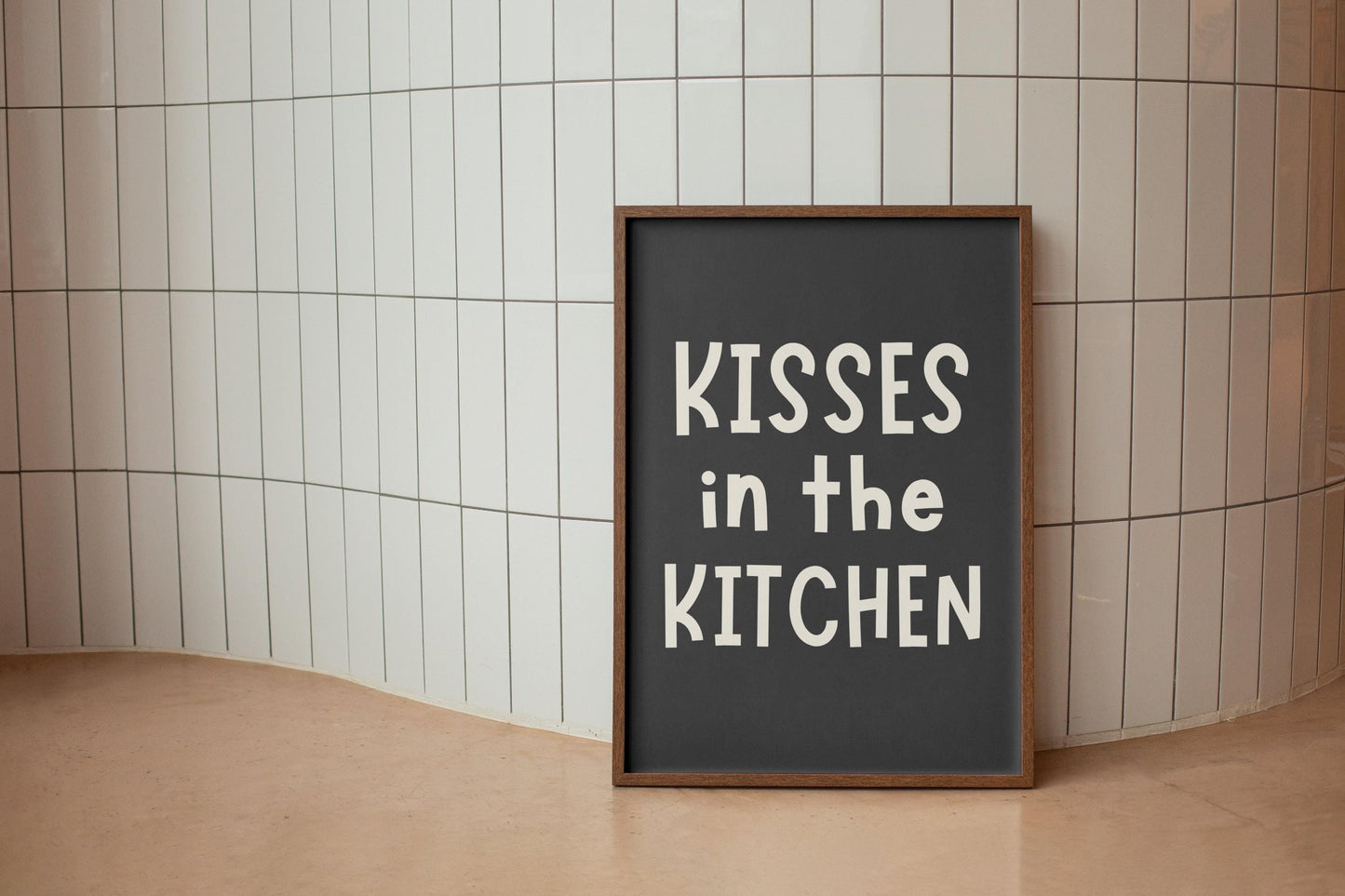 Kisses In The Kitchen Print | A5 A4 A3 Grey Kitchen Posters, Prints for Kitchen, Neutral Kitchen Art, Cute Kitchen Prints, Neutral Kitchen