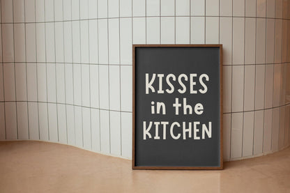 Kisses In The Kitchen Print | A5 A4 A3 Grey Kitchen Posters, Prints for Kitchen, Neutral Kitchen Art, Cute Kitchen Prints, Neutral Kitchen