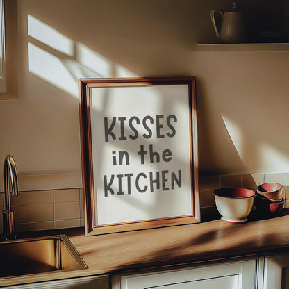 Kisses In The Kitchen Print | A5 A4 A3 Cream Kitchen Posters, Prints for Kitchen, Neutral Kitchen Art, Cute Kitchen Prints, Neutral Kitchen