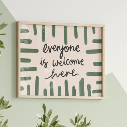 Everyone Is Welcome Here Print | Sage Green Wall Art Prints, Green Decor, Sage Bedroom Art Prints, Sage Green Living Room Art, Sage Green