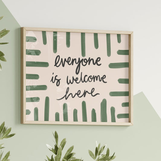Everyone Is Welcome Here Print | Sage Green Wall Art Prints, Green Decor, Sage Bedroom Art Prints, Sage Green Living Room Art, Sage Green