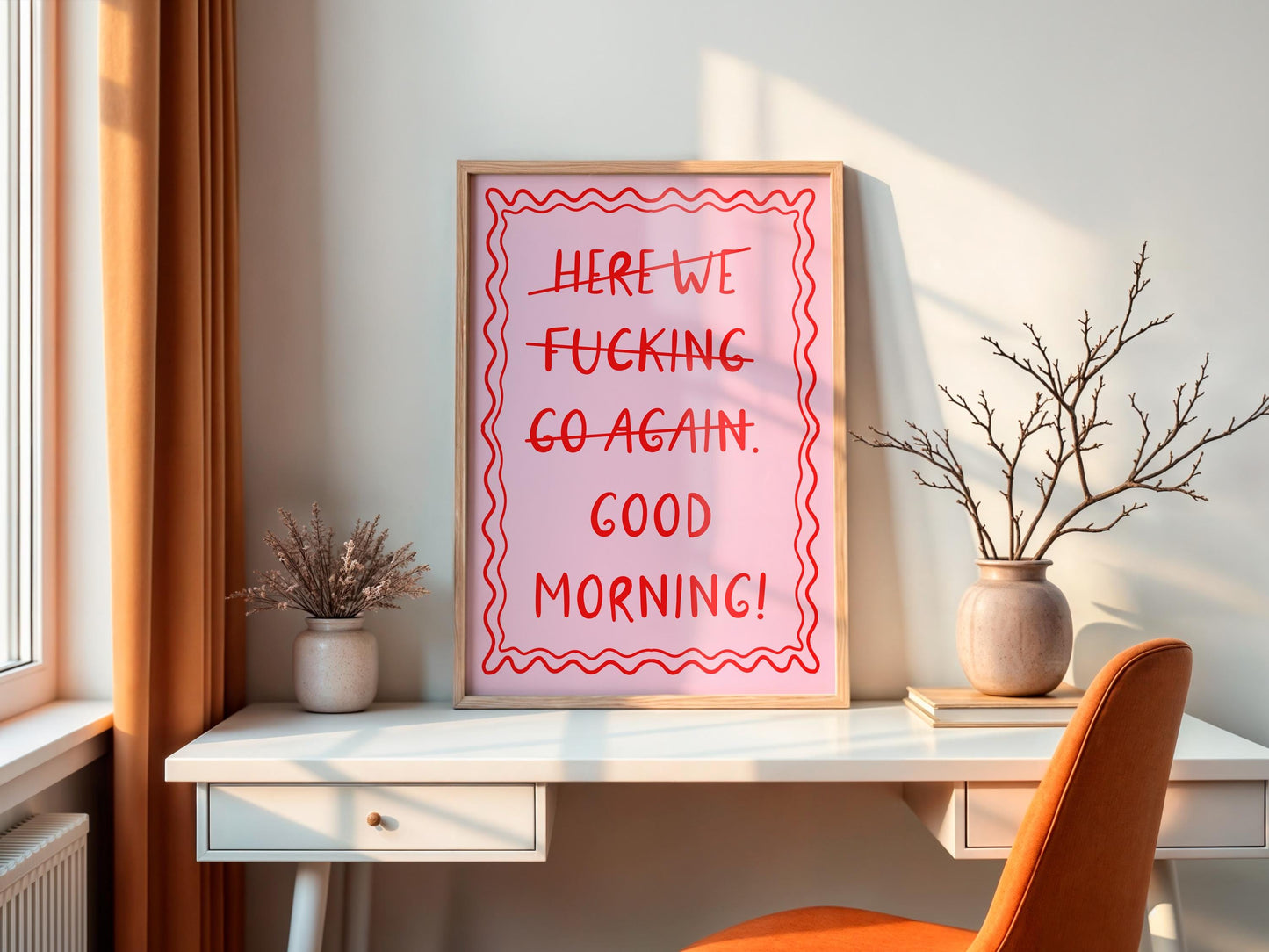 Here We F*cking Go Again Print | Pink and Red Office Print, Girly Bedroom Poster, Colourful Dopamine Decor, Funny Dopamine Poster Pink Red