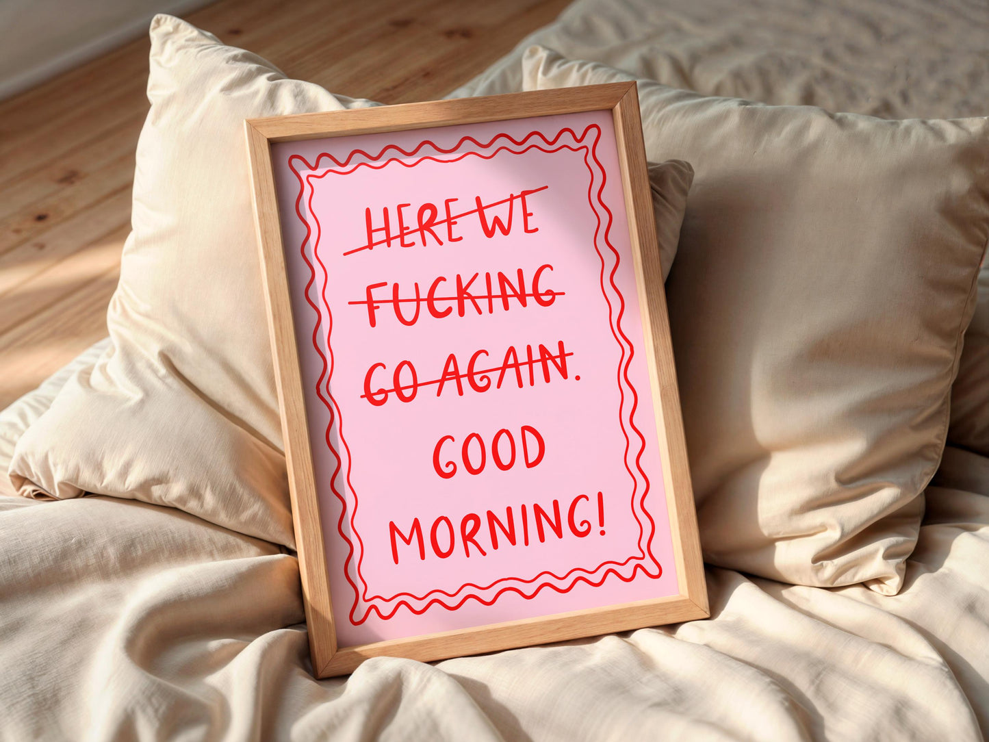 Here We F*cking Go Again Print | Pink and Red Office Print, Girly Bedroom Poster, Colourful Dopamine Decor, Funny Dopamine Poster Pink Red