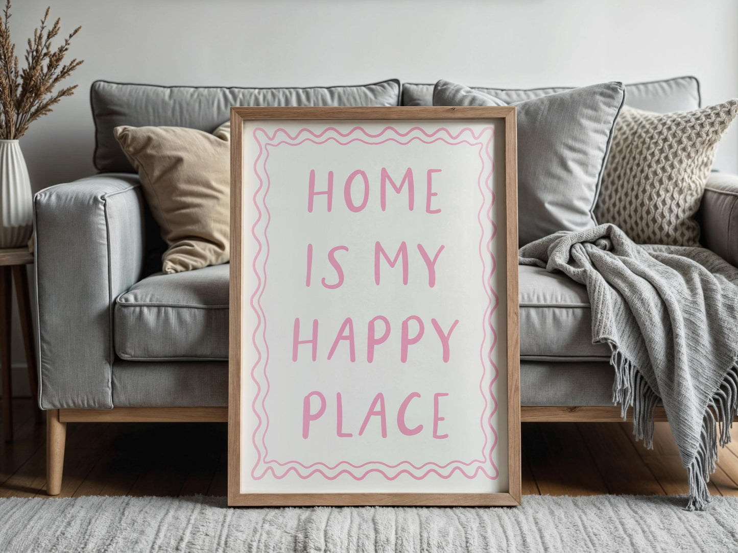 Home Is My Happy Place Wall Art Print Sign | Pink Happy Place Print, Girly Bedroom Print, Preppy Bedroom Print, This Is My Happy Place Art