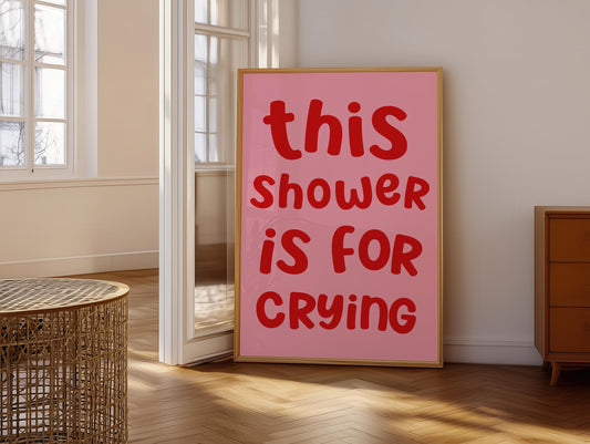 Pink and Red Crying In The Shower Print | Preppy Bathroom Prints, Girly Bathroom Aesthetic, Trendy Restroom Print, Fun Preppy Bathroom Art