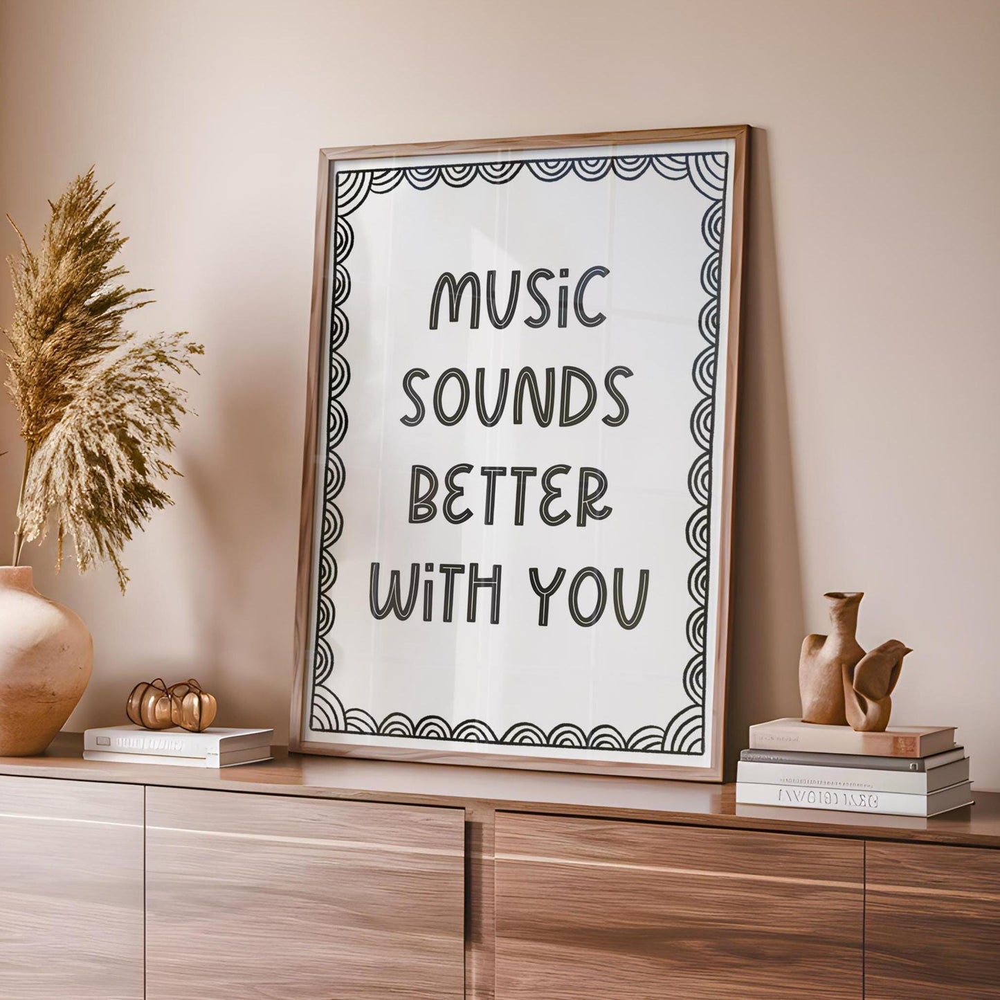 The Music Sounds Better With You Print | This Song Reminds Me Of You Print, 90s Retro Lyric Art, Retro Quote Prints, Music Lover Wall Art