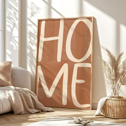 Warm Brown and Cream Home Sweet Home Print | Cosy Neutral Home Print, Warm Brown Neutral Prints, Brown Boho Wall Art, Boho Living Room Print