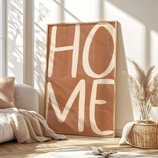Warm Brown and Cream Home Sweet Home Print | Cosy Neutral Home Print, Warm Brown Neutral Prints, Brown Boho Wall Art, Boho Living Room Print