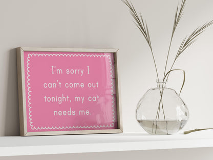 Cat Mum Wall Art Print | Cat Mum Introvert Print, Stay Home With My Cat Print, Cats Over People Print, Girly Cat Lover Wall Art Print Funny