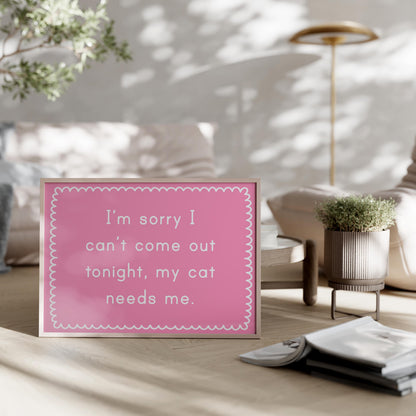 Cat Mum Wall Art Print | Cat Mum Introvert Print, Stay Home With My Cat Print, Cats Over People Print, Girly Cat Lover Wall Art Print Funny