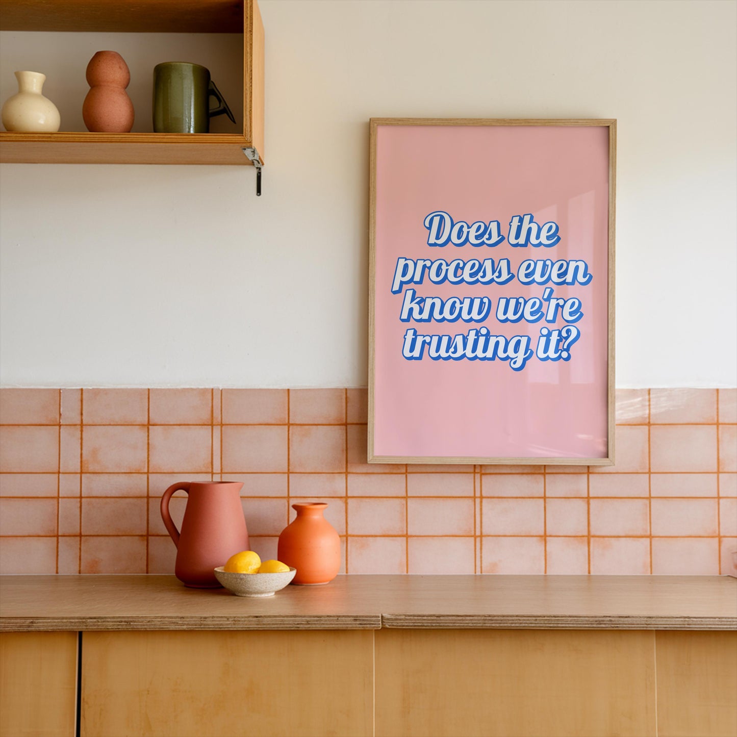 Pink and Blue Trust The Process Print | A3 A4 A5 Office Print, Retro Office Quotes, Girly Office Prints, Keep Going Print, Motivational Art
