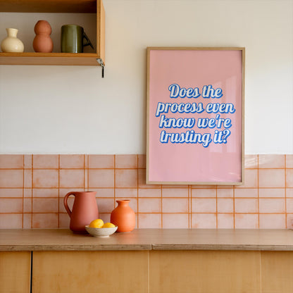 Pink and Blue Trust The Process Print | A3 A4 A5 Office Print, Retro Office Quotes, Girly Office Prints, Keep Going Print, Motivational Art