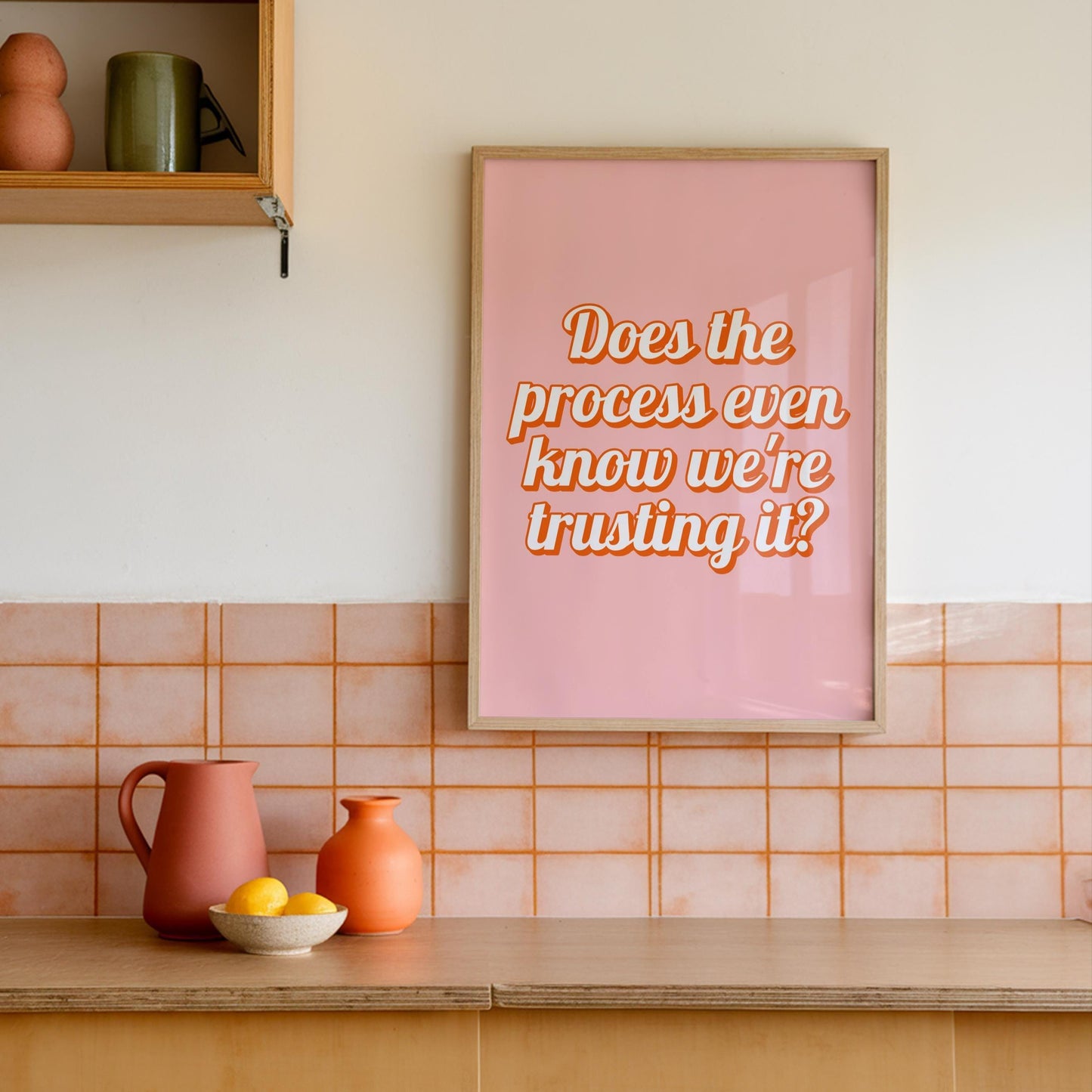 Pink and Orange Retro Style Office Print | Does The Process Know We're Trusting It Print, Funny Trust The Process Print, Preppy Office Art